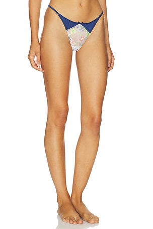 fleur du mal Delara Embroidered Thong in Navy. Size 1. Also