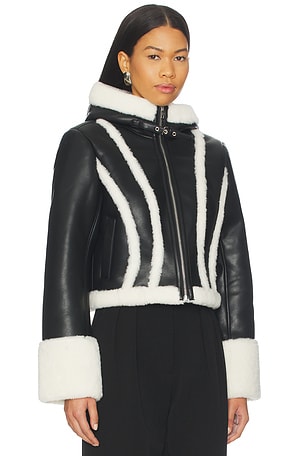 fleur du mal Leather & Fur Collar Jacket in Black. Size 4. Also