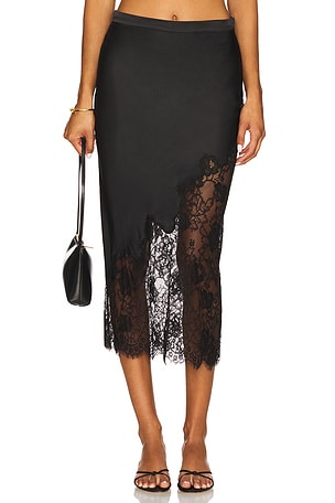 Silk And Lace Scallop Midi Skirt fleur du mal