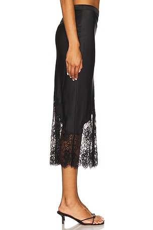 fleur du mal Silk And Lace Scallop Midi Skirt in Black