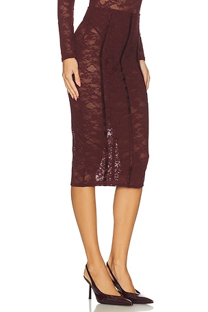 fleur du mal Le Stretch Pencil Skirt in Burgundy