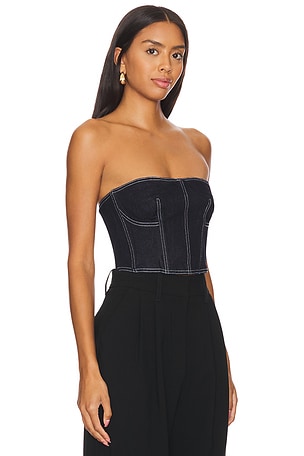 fleur du mal Denim Cropped Bustier in Denim-Dark