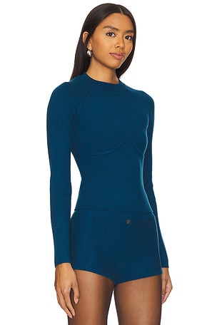 fleur du mal Knit Underbust Long Sleeve Top in Teal