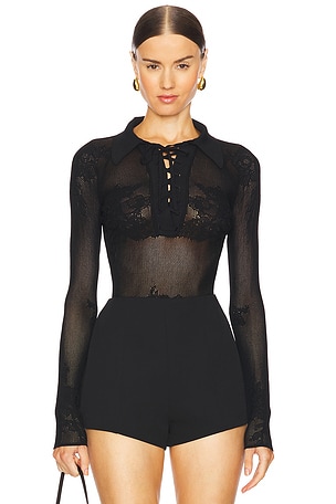 Lace Pointelle Collared Bodysuit fleur du mal