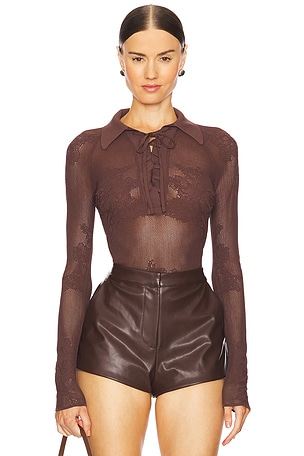 Lace Pointelle Collared Bodysuit fleur du mal