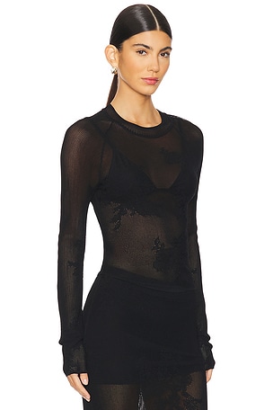 fleur du mal Lace Pointelle Long Sleeve Top in Black