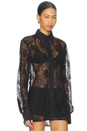 fleur du mal Juliet Lace Button Down in Black