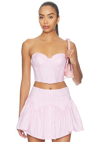 fleur du mal Poplin Cropped Hamptons Bustier in Pink