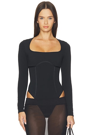 Organic Cotton Scoop Neck Long Sleeve Bodysuit fleur du mal