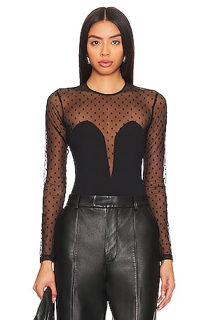 Lace And Jersey Sheer Long Sleeve Bodysuit