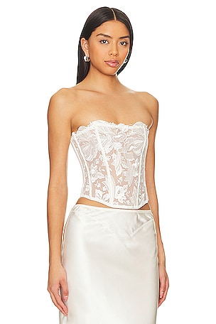 fleur du mal Floral Bow Embroidery Corset Top in Ivory