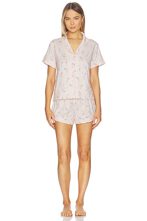 Printed Knit Notch And Short Set Flora Nikrooz