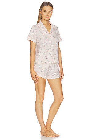 Flora Nikrooz Printed Knit Notch And Short Set in Pink. Size XS. Also