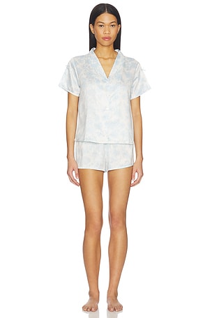 Flora Nikrooz Odessa Charm Shawl Collar Pajama Set With Bows in Baby Blue