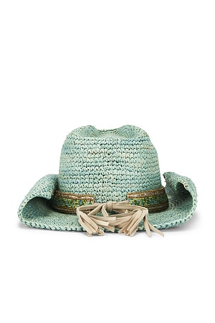 florabella Skyler Crochet Raffia Cowboy Hat in Mint