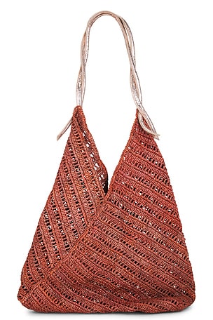 florabella Panama Crochet Raffia And Leather Tote Bag in Rose