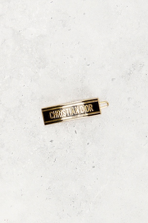 FWRD Renew Dior Logo Barrette Clip in Metallic Gold