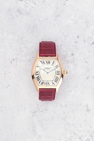 FWRD Renew Cartier Tortue XL Dial Watch in Wine,Metallic Gold