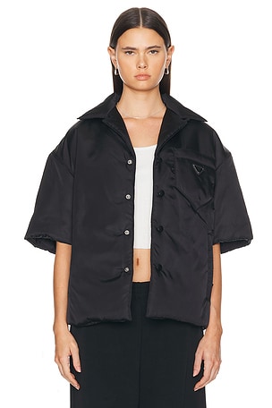 FWRD Renew Prada Nylon Short Sleeve Padded Jacket in Black