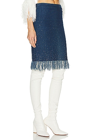 FWRD Renew Fendi Denim Fringe Skirt in Blue