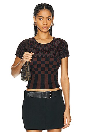 FWRD Renew Fendi Zucca Top in Brown REVOLVE