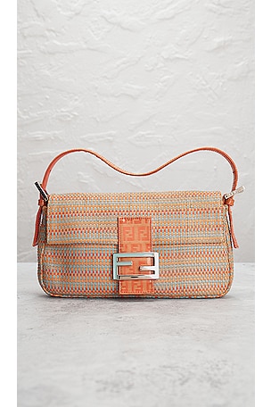 FWRD Renew Fendi Woven Leather Baguette Shoulder Bag in Orange