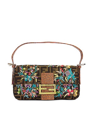 FWRD Renew Fendi Zucca Floral Embroidered Mama Baguette Shoulder