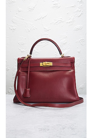 FWRD Renew Hermes Box Kelly 32 Handbag in Burgundy