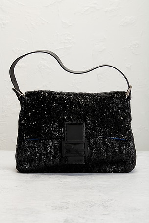 FWRD Renew Fendi Beaded Mama Baguette Shoulder Bag in Black