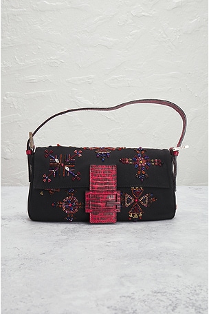 FWRD Renew Fendi Beaded Baguette Shoulder Bag in Black