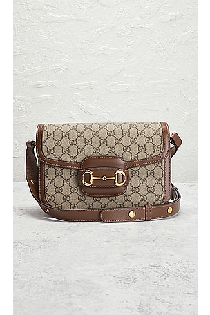 FWRD Renew Gucci Horsebit 1955 Shoulder Bag in Beige