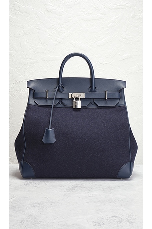 FWRD Renew Hermes Togo & Felt Haut A Courroies 40 Handbag in Blue