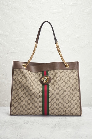 FWRD Renew Gucci GG Supreme Ophidia Chain Tote Bag in Beige