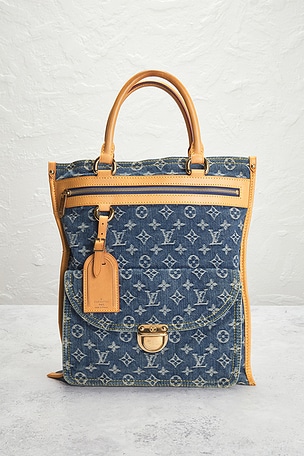 FWRD Renew Louis Vuitton Monogram Denim Flat Shopper Tote Bag in Blue