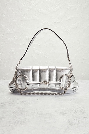 FWRD Renew Gucci Horsebit Clutch in Metallic Silver