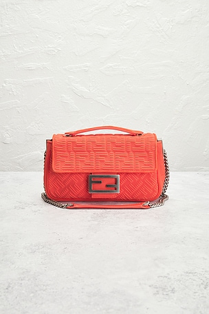FWRD Renew Fendi Zucca Baguette Shoulder Bag in Coral