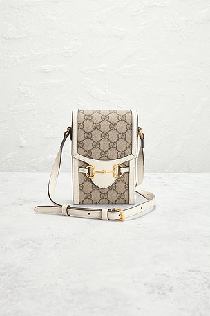 FWRD Renew Gucci GG Horsebit Shoulder Bag in Beige