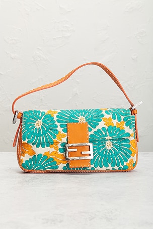 FWRD Renew Fendi Mama Floral Baguette Shoulder Bag in Teal