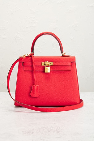 FWRD Renew Hermes Epsom Kelly Sellier 25 Handbag in Red