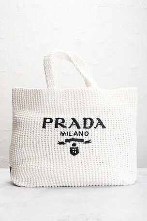 FWRD Renew Prada Raffia Tote Bag in White