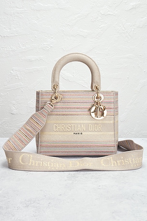 FWRD Renew Dior Lady D-Lite Handbag in Beige