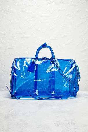 FWRD Renew Louis Vuitton PVC Keepall Bandouliere 50 Handbag in Blue