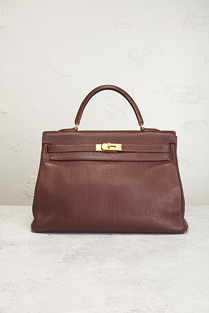 FWRD Renew Hermes Clemence Kelly 35 Handbag in Burgundy