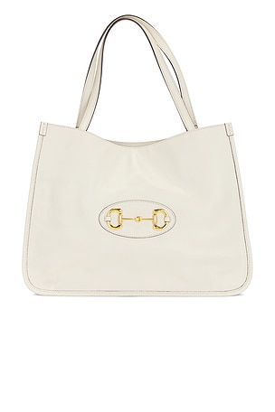 FWRD Renew Gucci Horsebit Leather Tote Bag in White