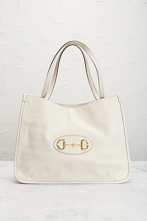 FWRD Renew Gucci Horsebit Leather Tote Bag in White