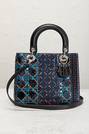 FWRD Renew Dior Sequin Lady Dior Handbag in Blue