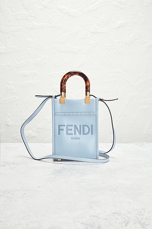 FWRD Renew Fendi Mini Sunshine Shopper Tote Bag in Baby Blue