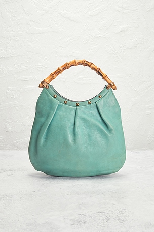 FWRD Renew Gucci Bamboo Studded Handbag in Teal