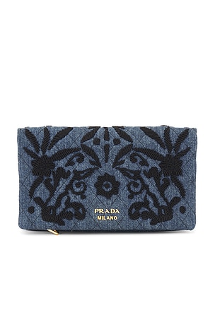 Prada Denim Embroidered Clutch FWRD Renew