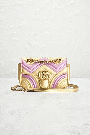 FWRD Renew Gucci GG Marmont Shoulder Bag in Metallic Gold